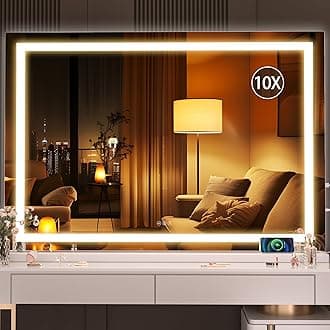 Hasipu Vanity Mirror with Lights,120 x 75cm LED Makeup Mirror, Lighted Makeup Mirror with Dimmable 3 Modes, Touch Screen Control Vanity Mirror Square White