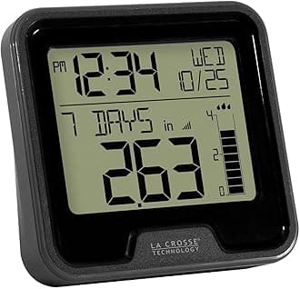 La Crosse Technology Wireless Digital Rain Gauge with Indoor Temperature, Black, 3.55" L x 1.19" W x 3.35" H
