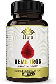 Heme Iron Deficiency Supplement for Women & Men (120 Capsules) – 20mg High Absorption, Clean Ingredients - Contains 111% of Iron DV per Capsule - 2-4 Month Supply