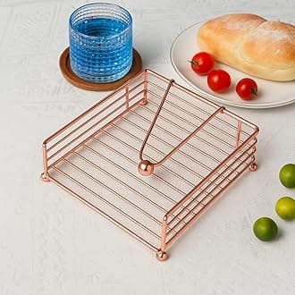 Napkin Holder for Dining Table - with Weighted Arm - Modern Tissue Paper Organiser Tissue Roll Holder for Kitchen, Restaurant, Farmhouse, Diwali Decoration - Hotel Tableware (Rose Gold)