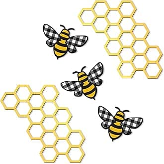 Peryiter 5 Pcs Metal Bee Wall Art Farmhouse Honey Bee Honey Comb Decor Wire Metal Wall Decor Hanging for Living Room Garden Bedroom Office Home(Stylish Color)