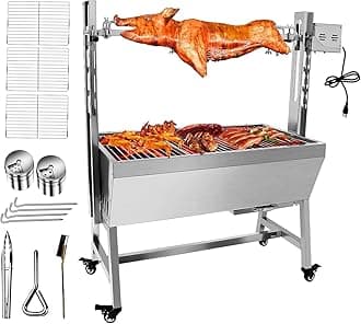Stainless Steel Rotisserie Grill, 25W Motor Small Pig Lamb Rotisserie Roaster, 37 Inch BBQ Charcoal Rotisserie Roaster Grill for Camping Outdoor Kitchen Without Baffle
