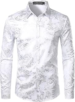 – Men's Luxury Paisley Gold Shiny Printed Stylish Slim Fit Button Down Dress Shirt