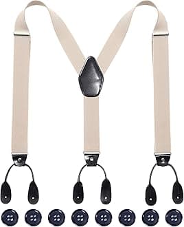 Kajeer Mens Adjustable Button End Suspenders - Y-Back Elastic Tuxedo Suspenders with Heavy Duty Leather Buttons End