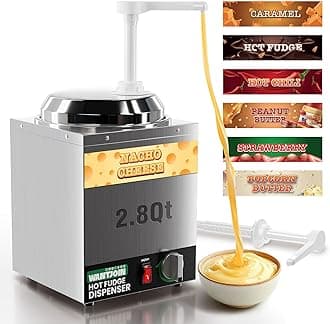 WantJoin Nacho Cheese Dispenser with Pump,2.8Qt Nacho Cheese Warmer,Stainless Steel Hot Fudge Warmer W/5-Level Temperature Adjustment,Commercial Hot Fudge Dispenser for Hot Fudge Cheese Caramel