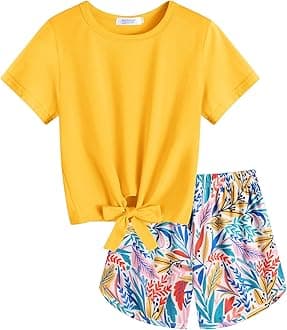 ArshinerGirls 2 Piece Outfits Summer Clothes Short Sleeve Tops and Paperbag Waist Shorts Set Cute Outfits 5-14