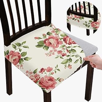 BRIDA Stretchable Floral Geometric Printed Dining Chair Seat Covers Elastic Chair Seat Case Protector, Slipcovers (Rose Flowers, 4 Seat Cover)