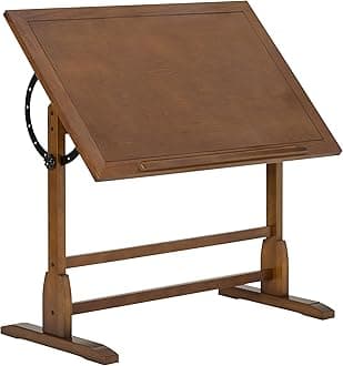 Studio Designs Vintage Drafting Table - Antique Design Solid Wood Drafting Table with Built-In Pencil Groove and Pencil Ledge - Angle Adjustable Work Surface