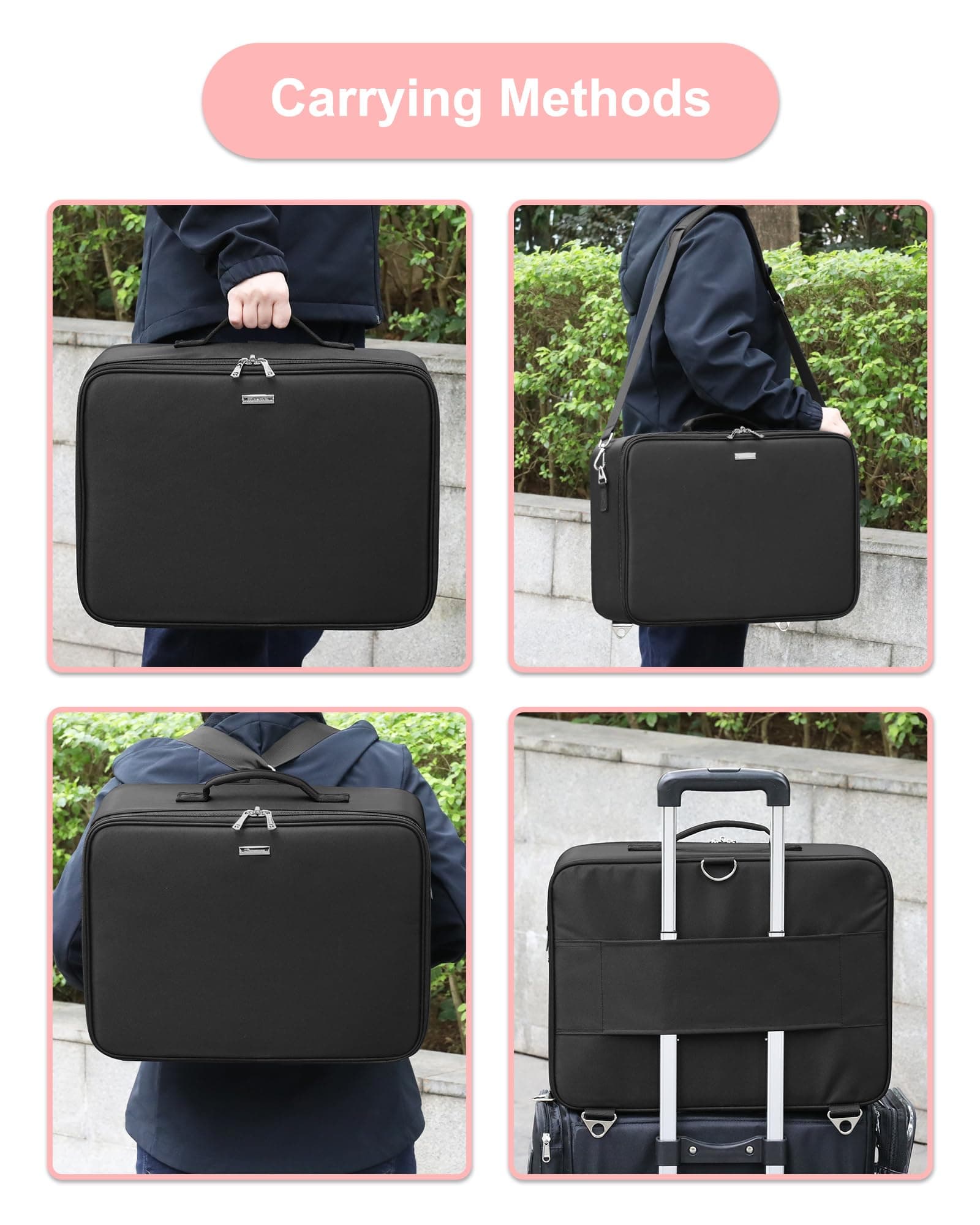 Relavel Extra Large Makeup Case Professional Cosmetic Storage Organizer Box Brush Holder with 8 Clear Set Bags & Lipstick Plate for Makeup Artists with Shoulder Strap & Adjustable Dividers