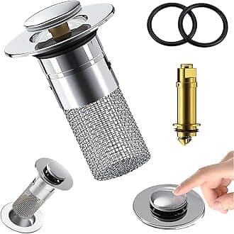 2 Pack Bathroom Sink Drain Strainer 2024 Bathroom Sink Stopper Pop Up Sink Drain Filter with Removable Stainless Steel Filter Basket Hair Catcher for Us Bathroom Sink Stopper Replacement