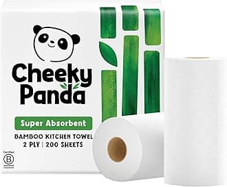 Bamboo Kitchen Roll | 2 Kitchen Rolls - 200 Super Strong Sheets | Naturally Strong and Absorbent Plastic Free Kitchen Paper Towels
