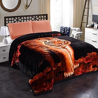 JML 10 Pounds Heavy Plush Soft Blankets for Winter, Korean Style Mink Velvet Fleece Blanket – 2 Ply A&B Printed Raschel Bed Blanket 85" x 93" (Tigers)