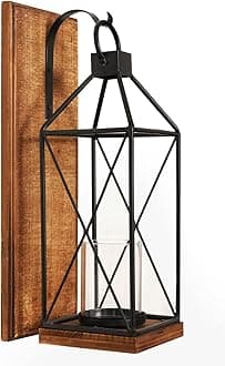 Homemory Wall Candle Sconce, Wood Rustic Candle Holder Decorative Candle Lantern with Glass Holder, Wall Decorations for Living Room, Dining Room (1, Dark Brown)