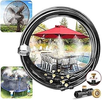 Garden Land Outdoor Misting Misters Cooling System 33.3FT (10M) Misting Line + 10 Brass Mist Nozzles + a PVC Connector(3/4ââ‚¬)+a PVC Socket(1/2ââ‚¬) for Patio Fan Garden Greenhouse MistingÅ