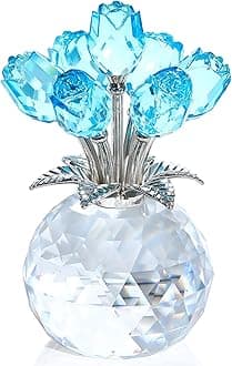 – Ornalrist Crystal Light Blue Rose Flower Collectible Gifts for Women Her Wife,Glass Rose Bouquet Floral Paperweight Ornament Wedding Valentine's Mother's Day Anniversary Presents