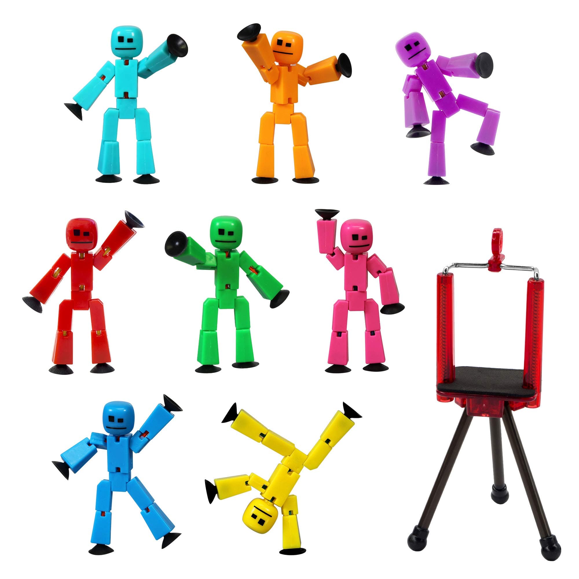 Stikbot 8 Solid Pink/Yellow/Light Blue/Green/Dark Blue/Purple/Orange/Red Color and Red Tripod (TST888SCTP)