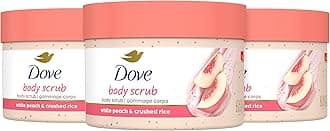 Body Scrub White Peach & Crushed Rice 3 Count for Visibly Silky-Smooth, Nourished Skin, with ¼ Moisturizing Cream, 10.5 oz