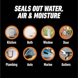 Gorilla Waterproof Caulk & Seal 100% Silicone Sealant, Clear, 10oz Cartridge (Bulk Pack of 12)