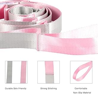Stretching Strap Yoga Strap for Physical Therapy,10 Loops Yoga Straps for Stretching,Non-Elastic Stretch Strap for Pilates, Flexibility, Exercise, Stretch Band Women Men (Pink&Silver)