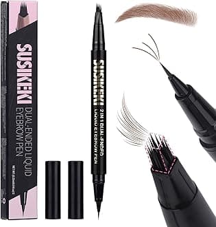 Dual Ended Microblading Eyebrow Pen - 2 in 1 Liquid Eyebrow Pencil with Brow-Fection Angled Brush & Precise Detail Brush-Tip, Shapes & Fills Hair-Like Looking Brows, Lasts All-Day, Brown