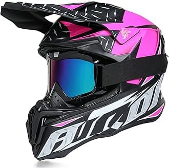Motocross Helmet with Goggles Dual Sport Motorcycle Full Face Off Road Helmet DOT/ECE Approved MX MTB BMX ATV Off-Road Street Dirt Bike Downhill Enduro Helmet for Adult Men Women Matte Pink,L