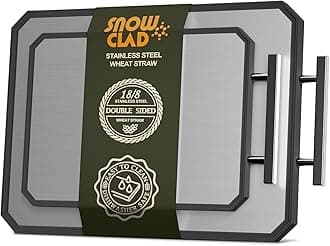 SNOWCLAD Stainless Steel Chopping Board, Double-Sided Stainless Steel Cutting Board Set, Large Wheat Straw for Meat, Dishwasher Safe [16x11+12x8.3