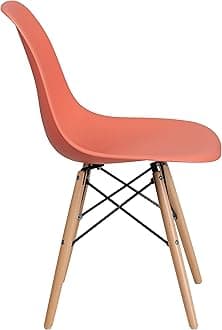 Flash Furniture 2 Pk. Elon Series Peach Plastic Chair with Wooden Legs for Versatile Kitchen, Dining Room, Living Room, Library or Desk Use