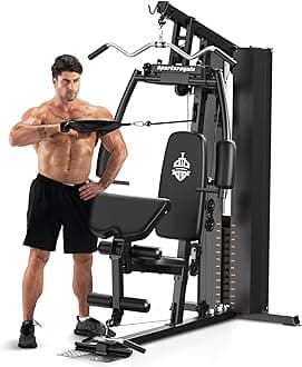 Sportsroyals Home Gym, Multifuntional Workout Station with 150LBS Weight Stack, Full Body Workout Equipment for Home Exercise Fitness