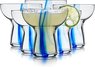 Libbey Blue Ribbon Stemless, Margarita Glasses, Artisan-Inspired, Elegant Margarita Glass Set of 6, Lightweight Mexican Glassware for Parties and More