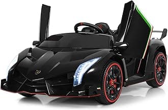 12V Electric Ride on Car, 2-Seater Licensed Lamborghini Racing Cars with Remote Control, Swing Mode, LED Lights, Horn, USB/MP3/TF, 4 Suspension Wheels Vehicle for Kids (Black)