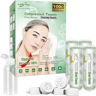 1000Pcs Compressed Towel Mini Tablets Disposable Face Towelette with 4 Cases, Coin Tissue Facial Cleansing Towels Washcloths for Travel Home Hand Wipes, Camping, Hiking, Outdoor, Ultra Soft and Thick