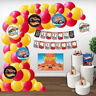 - PRETTY UR PARTY Hot Wheels Party Decorations Kit-80 Pcs Includes Banner|Balloons|Thank You|Centerpiece|Danglers|Hot Wheels Party Supplies|Racing Cars Birthday Decor|Diy Décor Pack For Kids|Boys