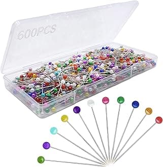 600PCS Sewing Pins Straight Pin for Fabric, Pearlized Ball Head Quilting Pins Long 1.5inch, Multicolor Corsage Stick Pin for Dressmaker, Jewelry DIY Decoration, Craft and Sewing Project