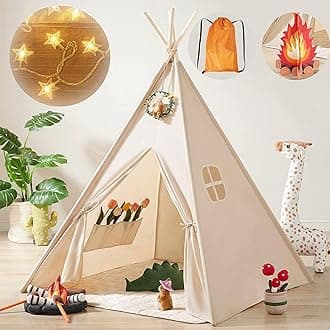 Tiny Land Teepee Tent for Kids with Star Lights, Foldable Play Tent for Girls & Boys, Washable Indoor Toddler Tent, Cozy Warm Reading Nook & Room Decor