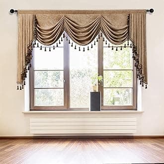 ELKCA Thick Chenille Window Curtains Valance for Living Room Luxury Waterfall Valance Curtain for Bedroom,Rod Pocket(Coffee, W98 Inch, 1 Panel)