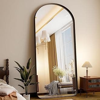 71''x30'' Full Length Mirror with Stand, Large Arched Floor Mirror for Bedroom, Living Room or Closet, Wall-Mounted or Freestanding, Black Aluminum Alloy Frame