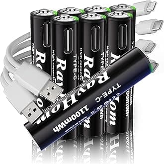 USB Rechargeable Lithium Batteries AAA - 8-Pack Triple A Batteries, Rechargeable AAA Li-ion Battery with 2 USB-C 2-in-1 Charging Cable, 1.5V 1100mWh, Charges 1.5 Hours