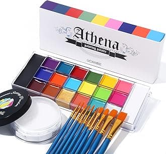 Athena Face Body Paint Oil Palette + Translucent Setting Powder + 10PCS Brushes Set, Professional Non Toxic Face Painting Pallet Kit for Halloween SFX Cosplay Clown Makeup for Women Adults