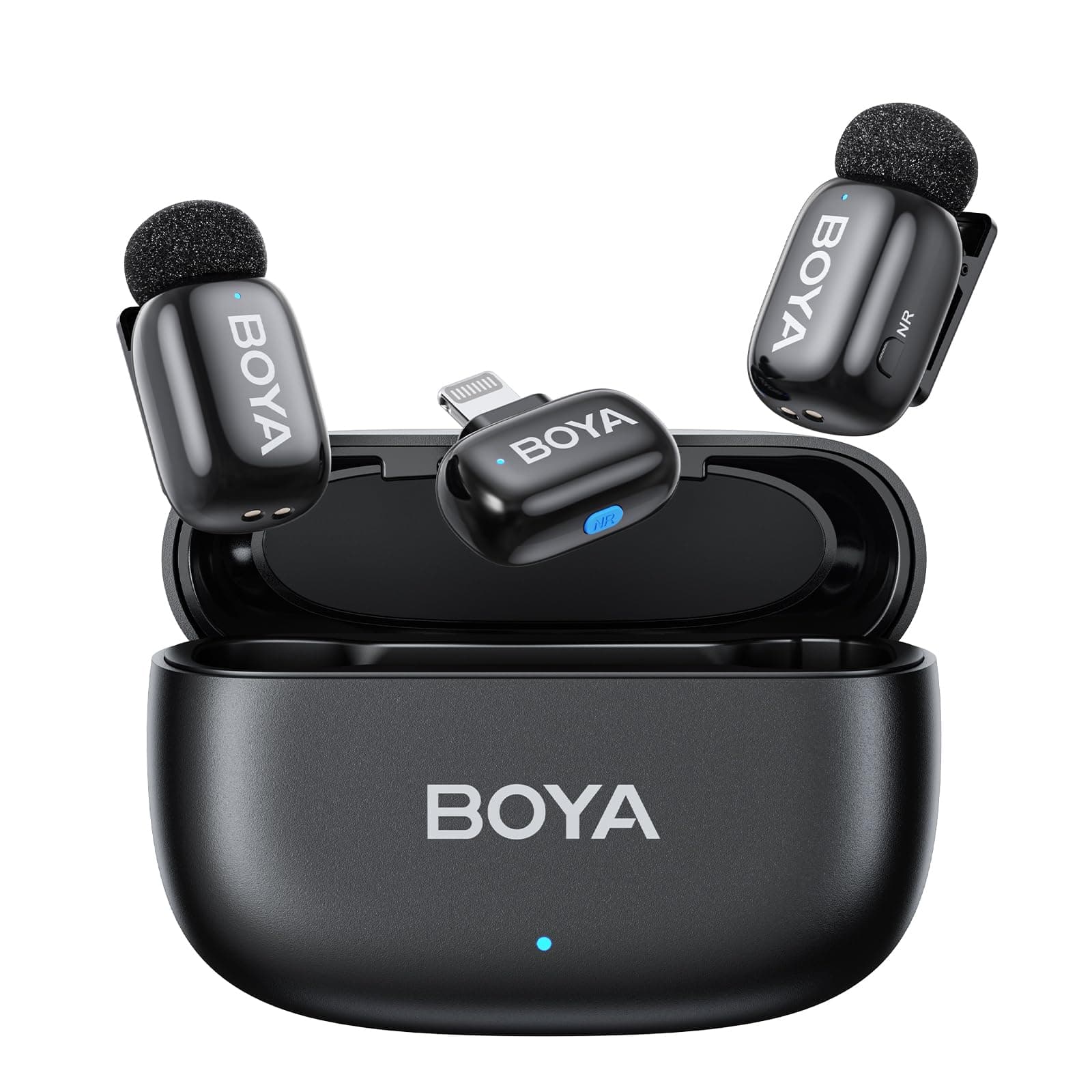 BOYA mini Microphone wireless for iPhone, 5g Ultralight, Lavalier Microphone, AI Voice Changer, 3-Level Noise Reduction, 30h Charging Case, Lapel Mic, Clip on Mic with Lightning Plug