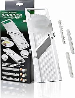 Benriner Japanese Mandoline Slicer – Vegetable Slicer with 4 Stainless Steel Blades, BPA-Free Adjustable Vegetable Cutter – Official US Version with Authentic Retail Packaging