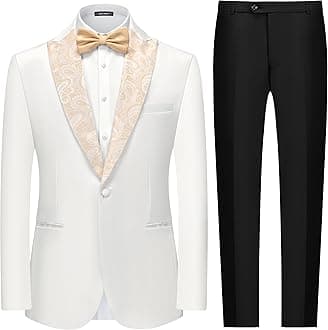 MAGE MALE Men's 2 Piece Suit One Button Slim Fit Formal Wedding Prom Tuxedo Suits Blazer Pants with Bow Tie Set