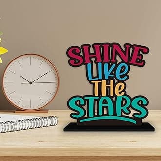 Artvibes Wooden Shine Like The Stars Inspirational Quotes Table Decor for Office Desk Showpiece | Home Decoration | Living Room | Modern Gifting Item (SP_1164)