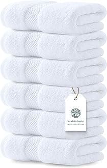 White Classic Luxury Hand Towels for Bathroom-Hotel-Spa-Kitchen-Set - Circlet Egyptian Cotton - 16x30 Inches - Set of 6 (White)…