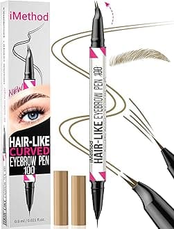iMethod Curved Eyebrow Pen - 2-in-1 Dual-Ended Eyebrow Pencil with Curved Tip and Precise Brush-Tip, Microblading Pen for Natural Hair-Like Brows, Long Lasting, Light Brown