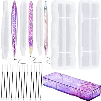 19 Pcs Resin Mold Sets 1 Pcs Case Resin Mould 3 Pcs Pen Shape Silicone Casting Moulds and 15 Ballpoint Refill Pens Silicone Molds for Storage DIY Resin Crafts Making
