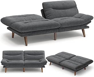 Amada 75" Convertible Futon Sofa Bed, Corduroy Folding Futon Set with Adjustable Backrest &Armrests, Recliner Lounge for Living Room, Apartment or Office, Solid Wood Frame, Loveseat Sofa - Grey
