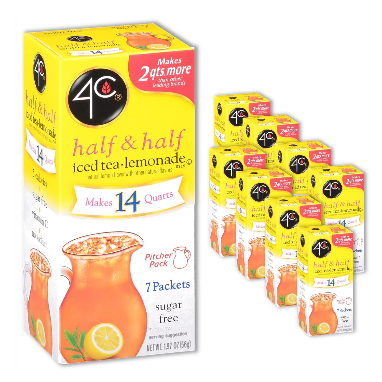 4C Pitcher Packs, Half & Half 8 Pack, Makes 14 Quarts, Sugar Free Powder Drink Mix, Refreshing Water Flavorings, Makes 2 Quarts Each Packet