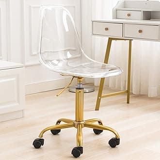 Acrylic Clear Desk Chair, Modern Small Rolling Cute Armless Vanity Plastic Chair Home Office Lucite Ghost Chairs with Wheels and Adjustable Height, Clear