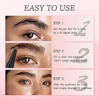Eyebrow Pencil, 3D Microblading Eyebrow Pen, Magic Eye Brow Pencils with 4 Micro-Fork Tips & Spoolie Brush, Long-lasting Waterproof Smudgeproof Brow Pen Creates Natural Hair-Like Brows (Dark Brown)