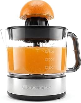 Elite Gourmet ETS623 BPA-Free 40-Watt Electric Citrus Juicer, Compact, Large Volume, Pulp Control, Oranges, Lemons, Limes, Grapefruits with Easy Pour Spout, 24oz, Black/Stainless Steel